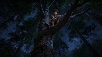 月夜树梢少年凝望星空