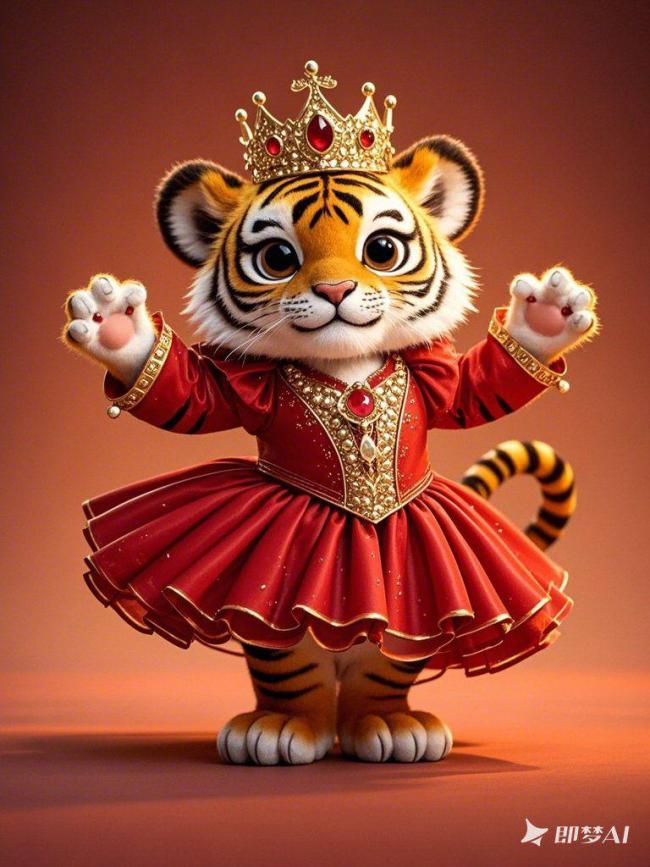 红裙小虎王，萌态十足的童话公主
