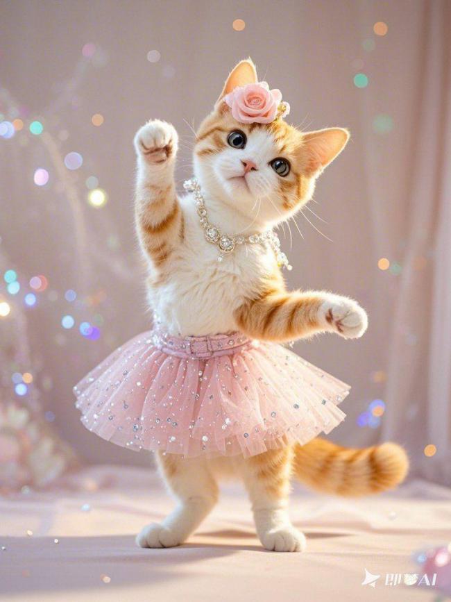 粉裙芭蕾猫的梦幻舞姿