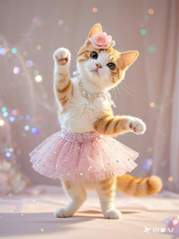 粉裙芭蕾猫的梦幻舞姿