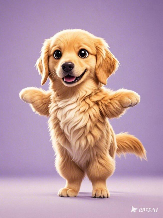 拟人金毛萌犬挥手迎宾