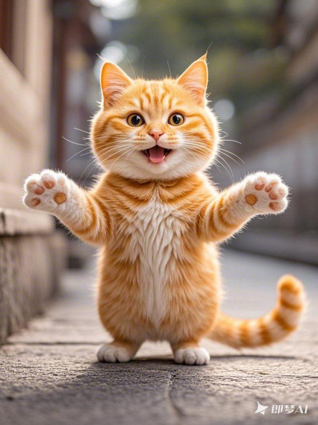 萌橘小猫街头欢跃瞬间
