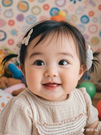 甜笑婴儿特写：暖光下的纯真瞬间