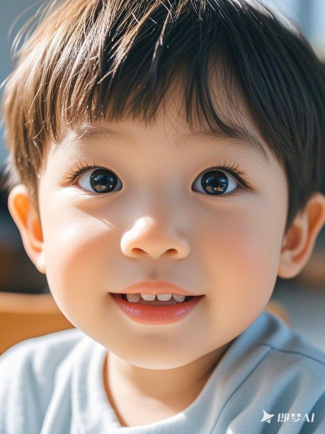 晨光中的萌娃笑脸特写