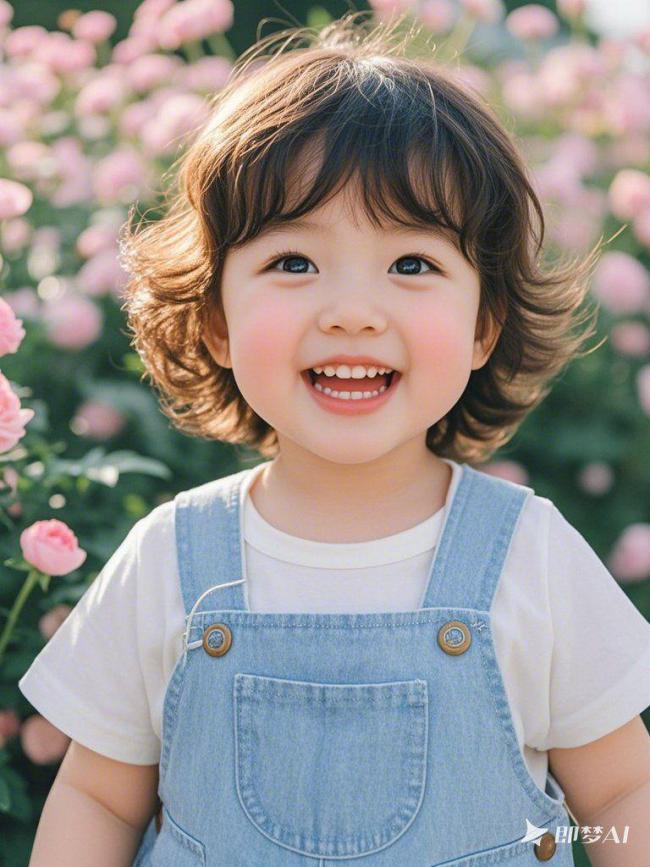 花丛中的甜笑童颜
