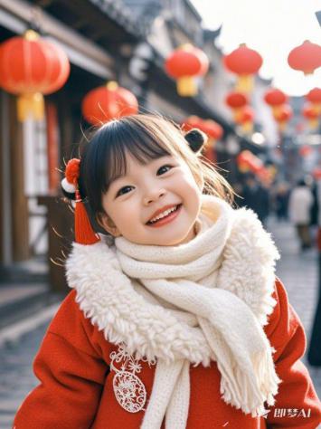 红灯笼下的甜美汉服少女