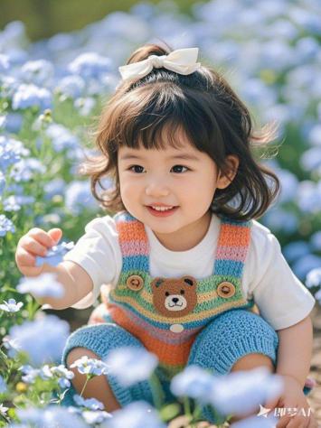 花海中的甜笑童真