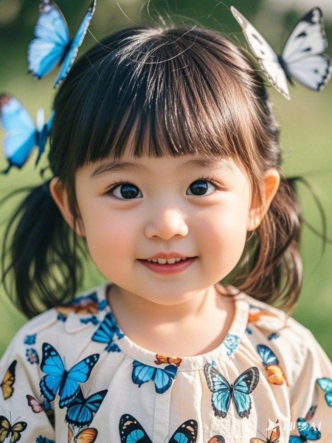 蝴蝶飞舞的童真笑脸