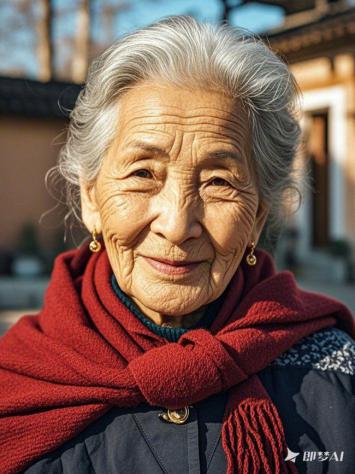 银发慈母微笑肖像·中式庭院写实风