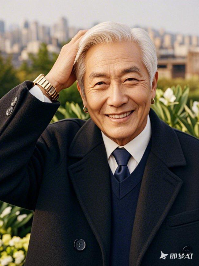 银发绅士写真：都市花园中的优雅笑容