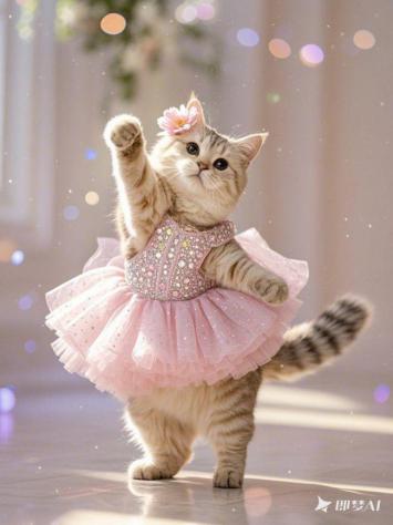 穿芭蕾裙的拟人猫咪舞者