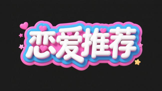 恋爱推荐3D卡通艺术字海报
