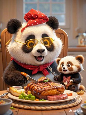 熊猫厨师家庭聚餐欢乐时光