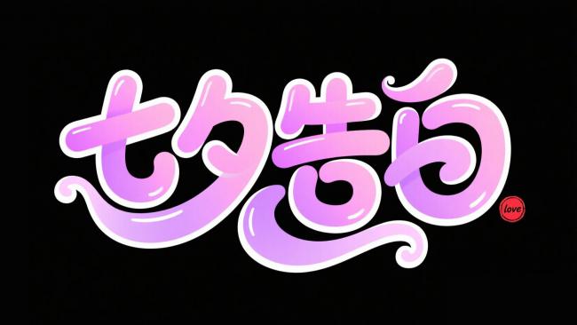 粉色渐变卡通字体“七夕告白”艺术设计