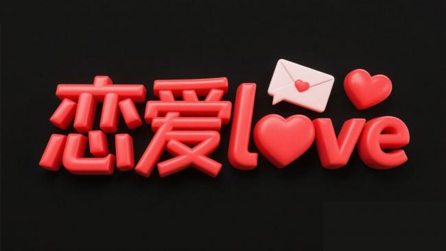 红色立体“恋爱love”艺术字设计图