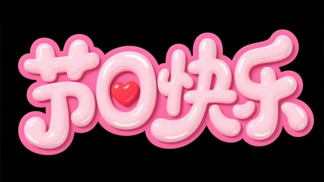 粉色立体节日祝福艺术字