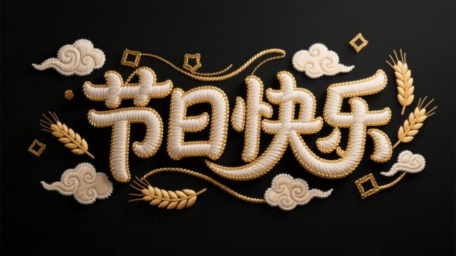 非遗刺绣风节日祝福艺术字