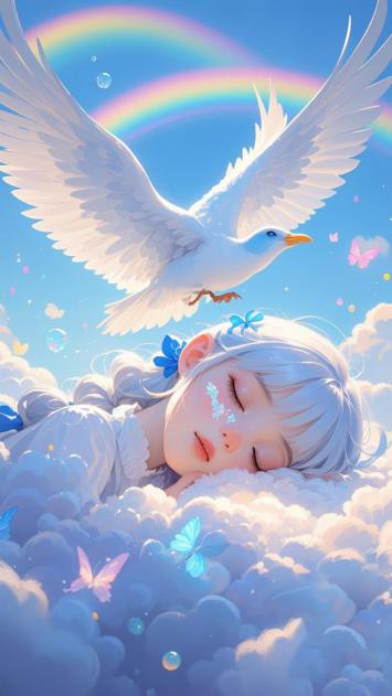 云端少女与白鸽的梦幻时光