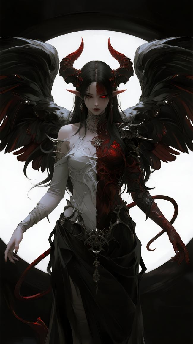 暗黑恶魔双生女，红瞳羽翼耀月轮