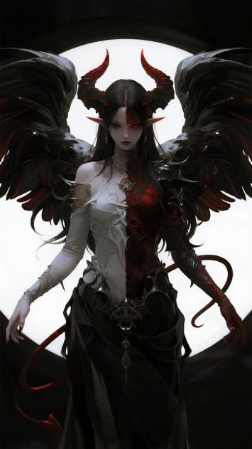 暗黑恶魔双生女，红瞳羽翼耀月轮