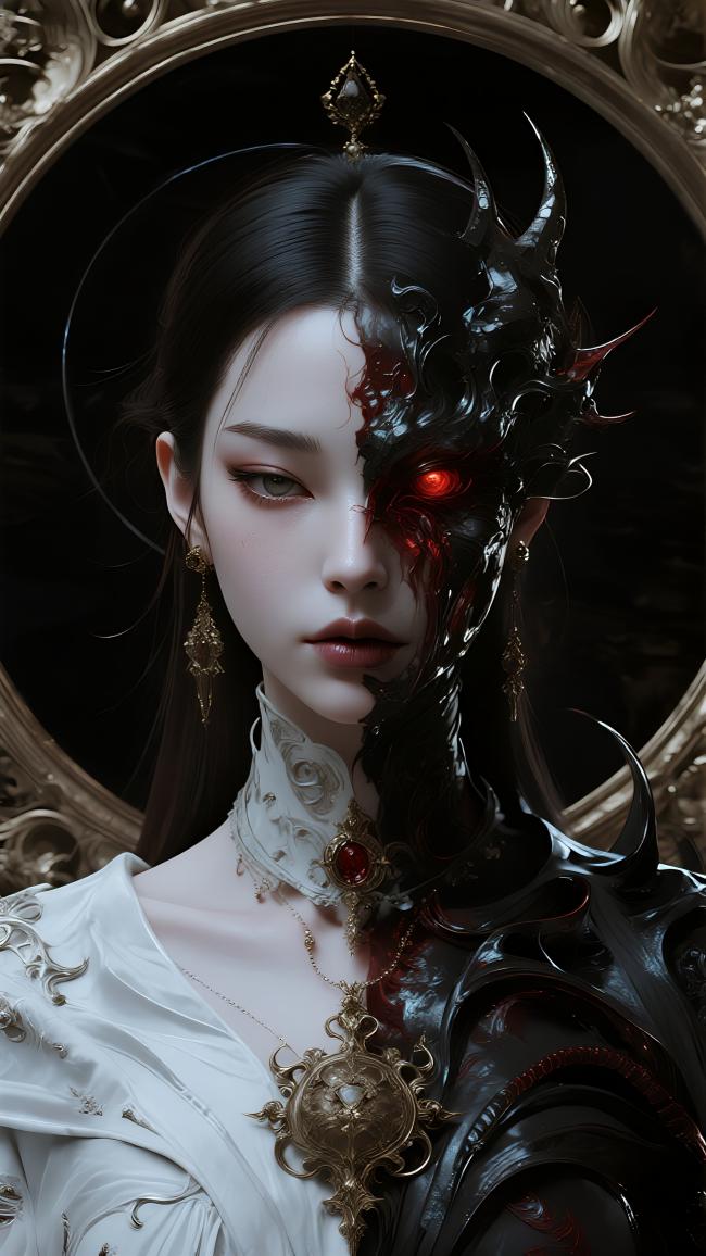 暗黑哥特女神半魔面容肖像