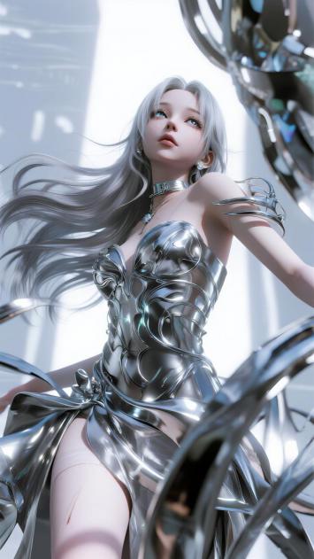 赛博朋克银发女战士3D渲染图