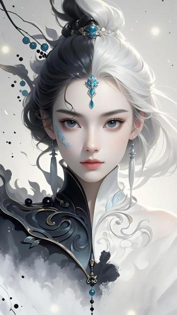 古风仙侠少女水墨肖像插画