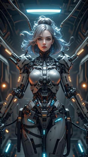 赛博朋克女机甲战士：霓虹与钢铁的视觉盛宴