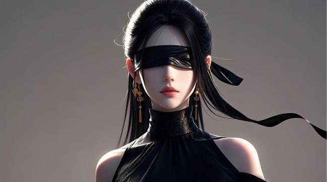 黑纱蒙目女侠写真：冷艳写实风