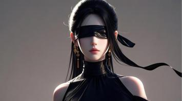 黑纱蒙目女侠写真：冷艳写实风