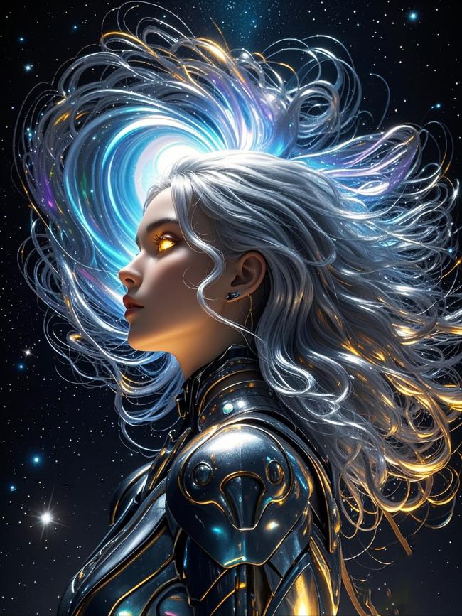 银发赛博女战士：星海中的科技女神
