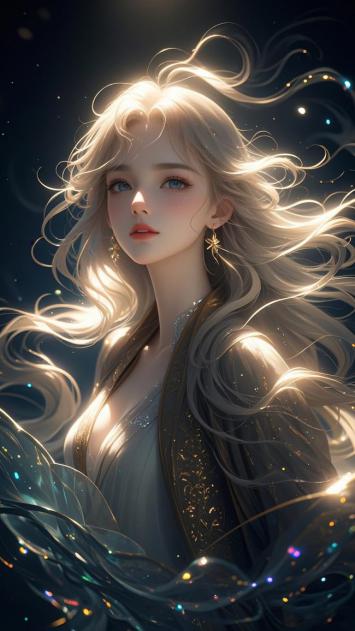 星空下的仙侠少女，金发流光如梦似幻
