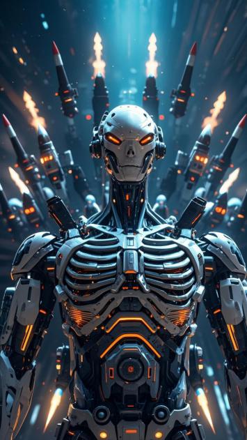 赛博朋克机械战神：导弹风暴中的钢铁骷髅