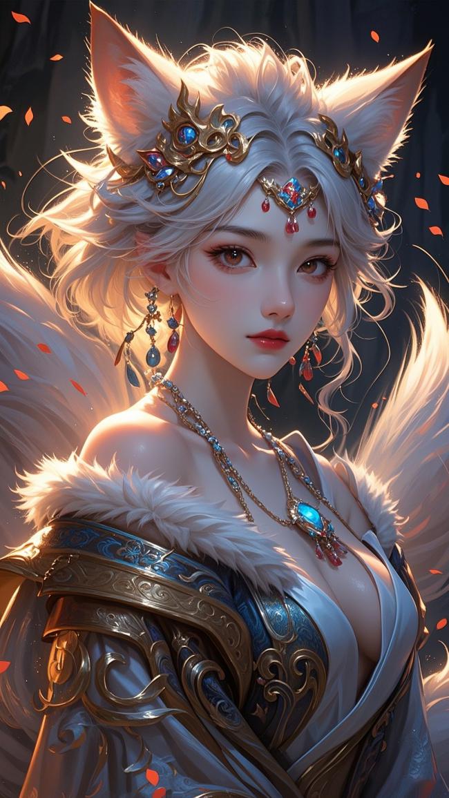 银发狐女仙侠风角色插画