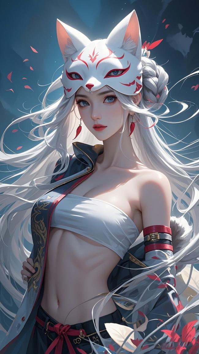 狐妖少女银发飘舞插画