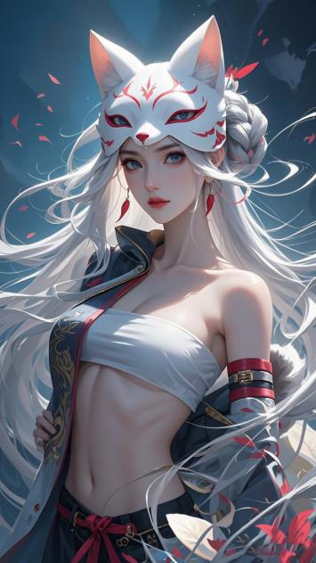 狐妖少女银发飘舞插画