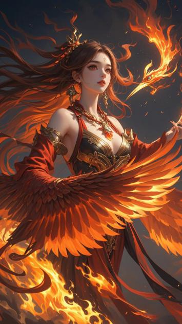 凤凰女神烈焰浴火图