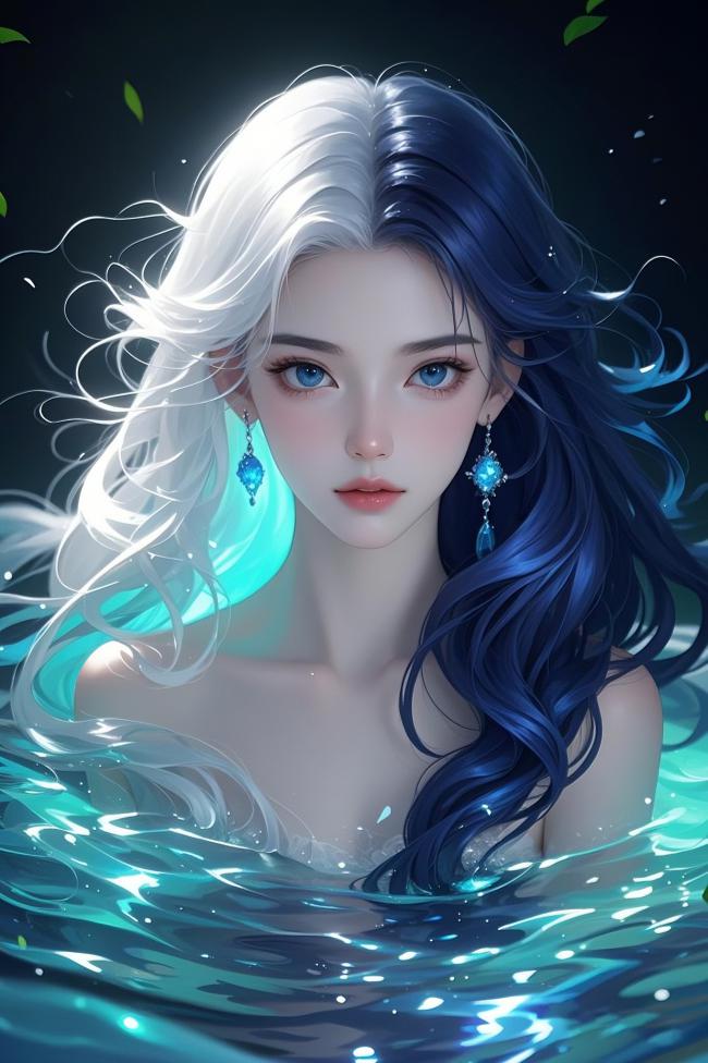 双色长发少女水中幻影肖像