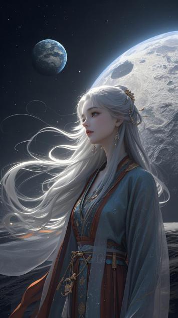 银发仙子立月畔，双星映古风