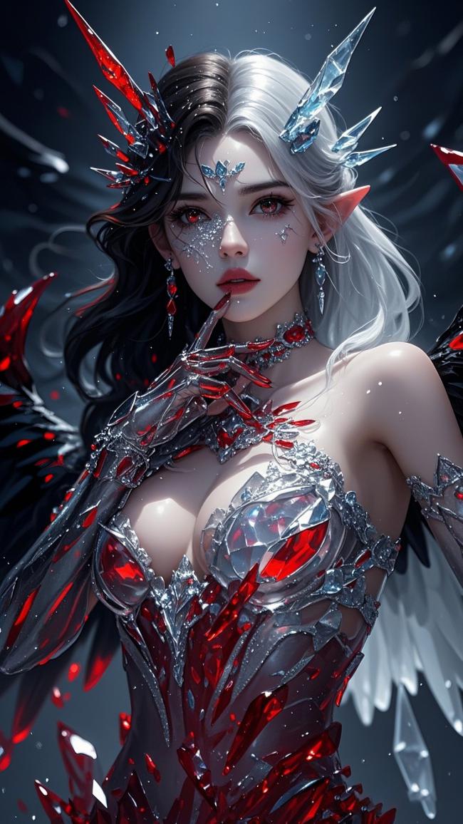 红蓝水晶精灵女战士写实插画