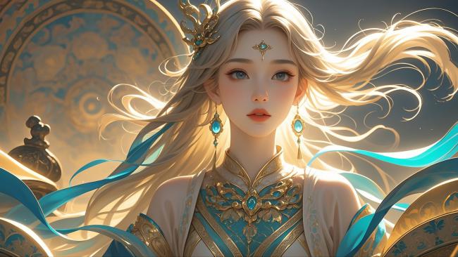 仙侠女神飘纱如梦，金冠蓝宝映华宫