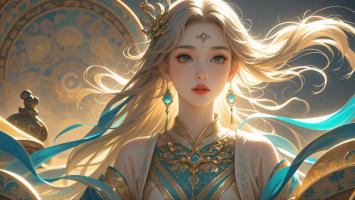 仙侠女神飘纱如梦，金冠蓝宝映华宫