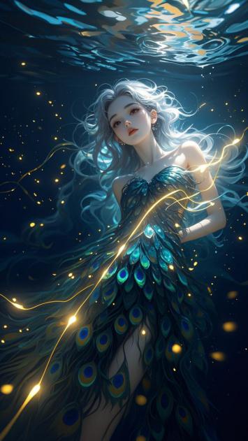水下孔雀仙子写实插画 ✨