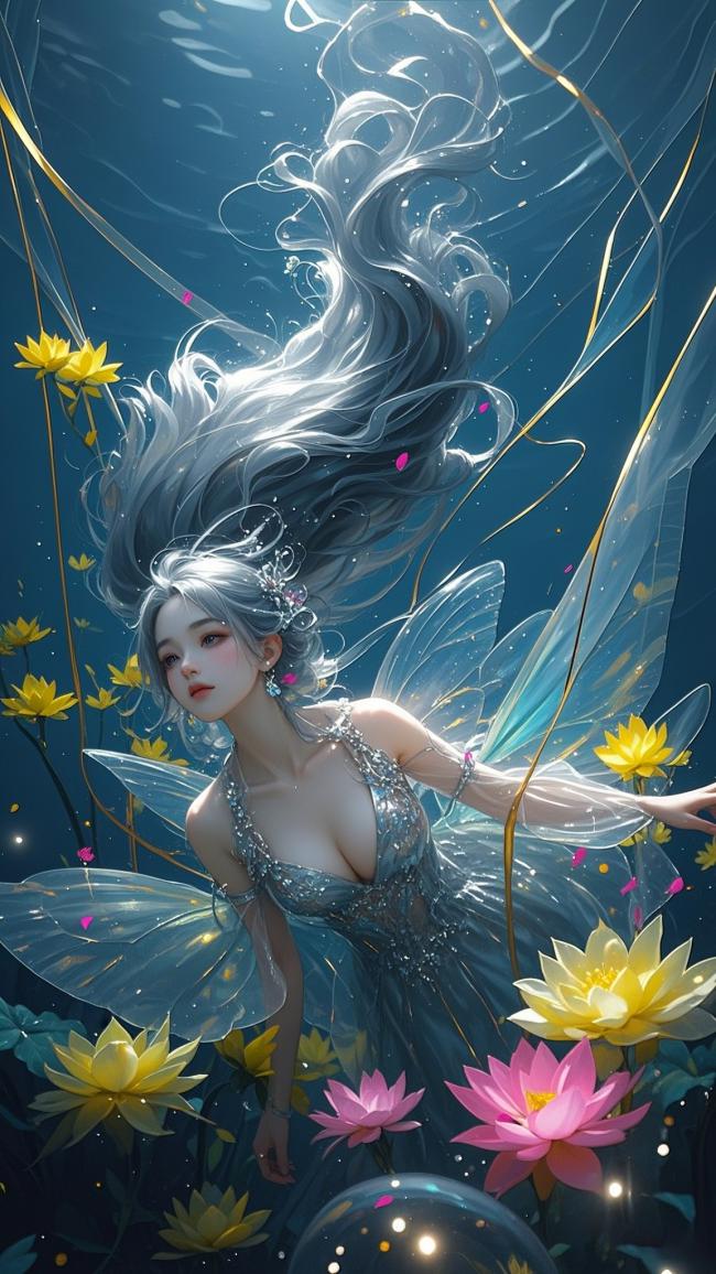 水下精灵莲花幻境写实插画
