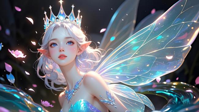 水晶王冠精灵少女梦幻插画