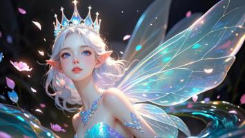 水晶王冠精灵少女梦幻插画