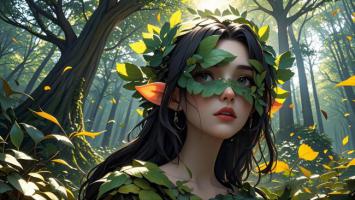 森林精灵少女写真：绿叶遮面的自然之灵