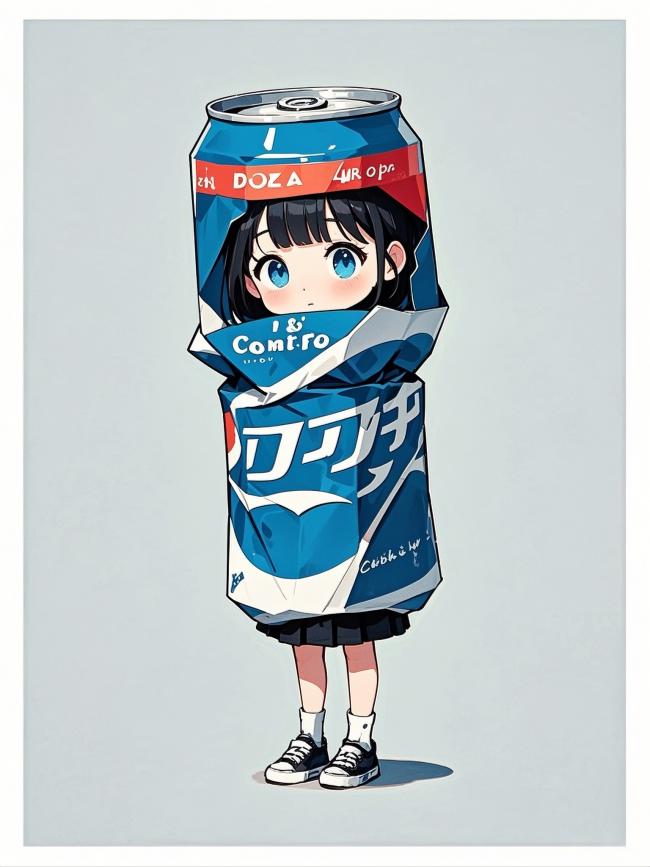 罐装少女动漫插画，赛璐璐风格高细节呈现