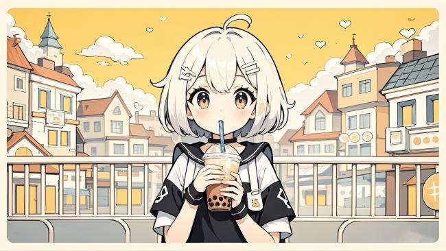动漫少女街景奶茶时光
