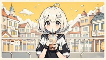 动漫少女街景奶茶时光